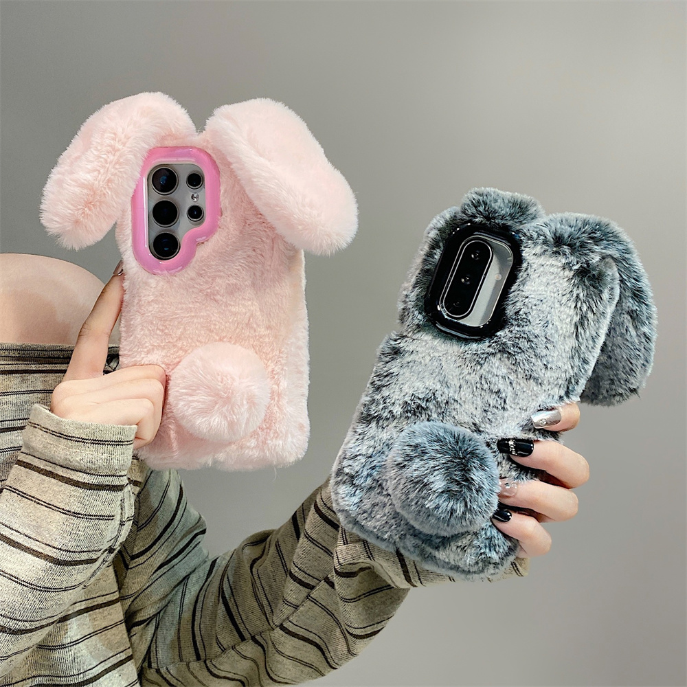 Phone Cases Samsung - Cute Rabbit Ears Fluffy Stand Phone